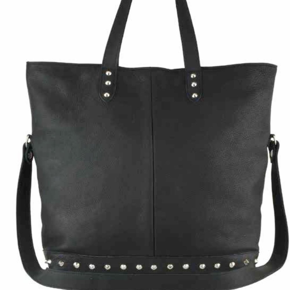 JJ Winters New Black Studded Fold Over Tote Handbag